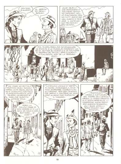 Adam e Narciso Molfetta per le strade di Zanzibar Adam e Narciso Molfetta per le strade di Zanzibar<br>Adam Wild n.1, pag.19<br><i>(c) 2014 Sergio Bonelli editore</i>