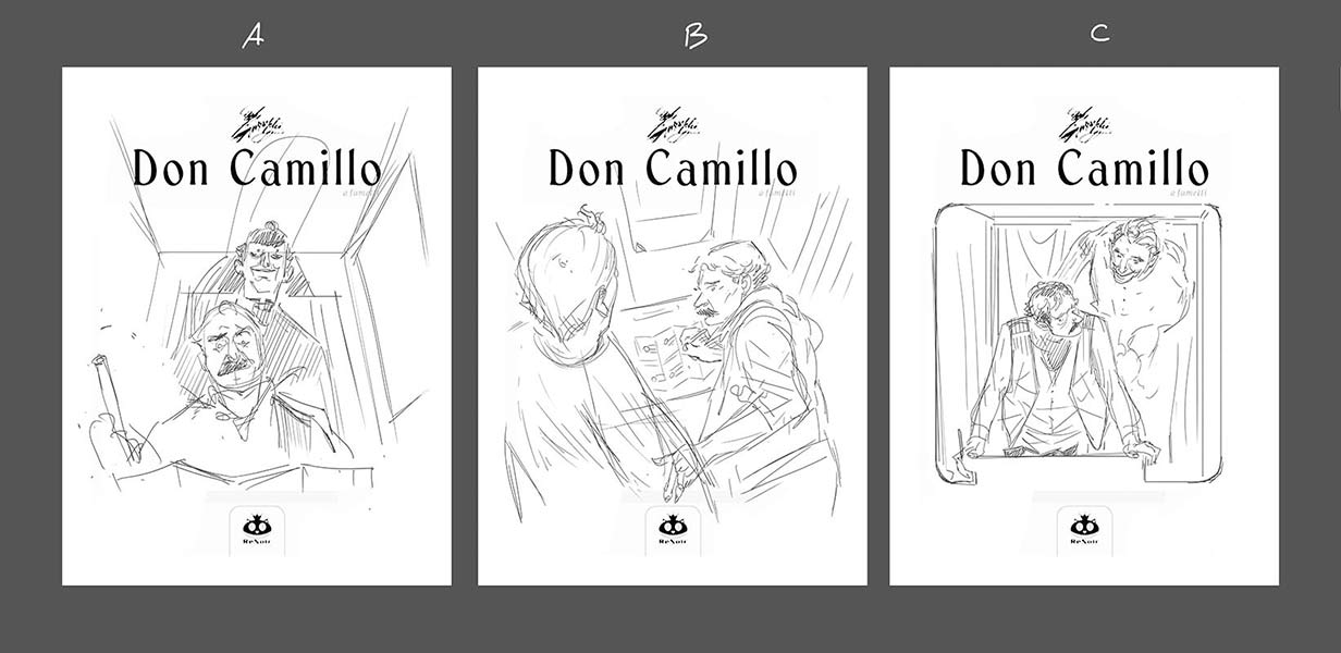 Don Camillo Volume 8 - Bozza Cover<br>disegni di Ennio Bufi<br><i>(c) 2014 ReNoir</i>