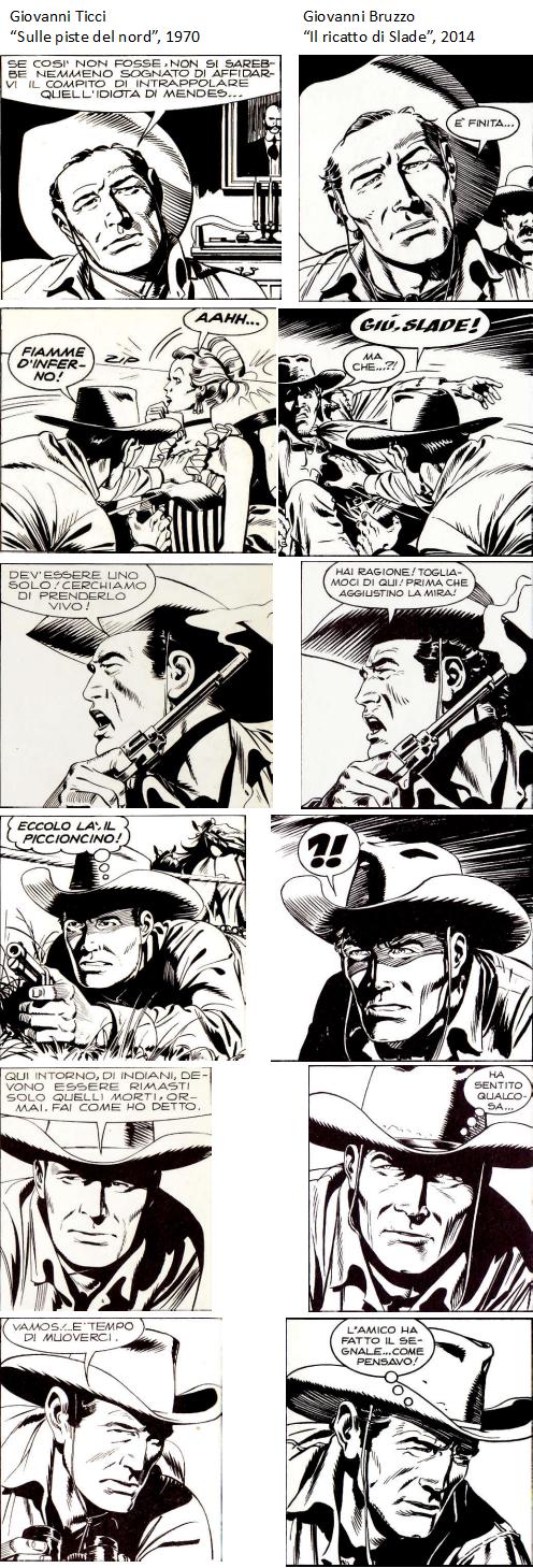 Autori a confronto: Giovanni Ticci vs. Giovanni Bruzzo<br>Alcune delle "ispirazioni" tratte dalla sola storia "Sulle piste del nord"<br><i>(c) 1970, 2014 Sergio Bonelli Editore</i>