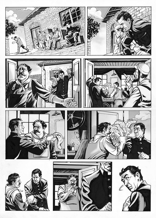 Don Camillo Volume 9 - tavola tratta dal racconto "Miseria"<br>disegni di Francesco Bisaro<br><i>(c) 2015 ReNoir</i>
