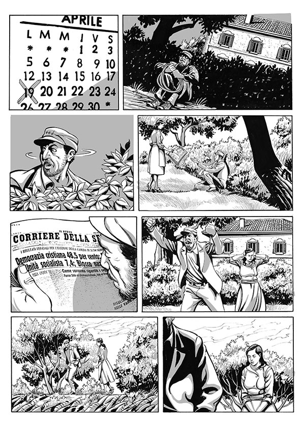 Don Camillo Volume 9 - tavola tratta dal racconto "La Corda"<br>disegni di Francesco Bisaro<br><i>(c) 2015 ReNoir</i>