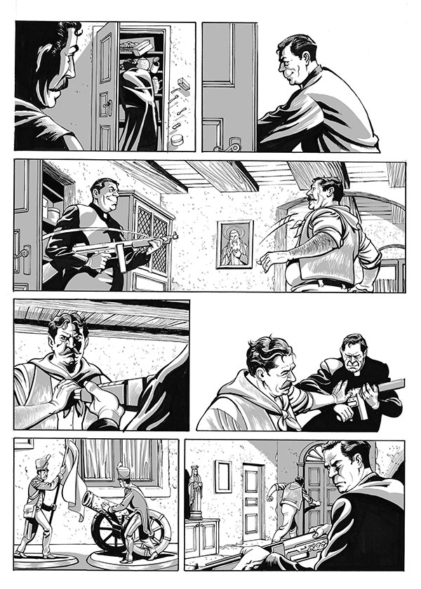 Don Camillo Volume 9 - tavola tratta dal racconto "Esperimento"<br>disegni di Francesco Bisaro<br><i>(c) 2015 ReNoir</i>