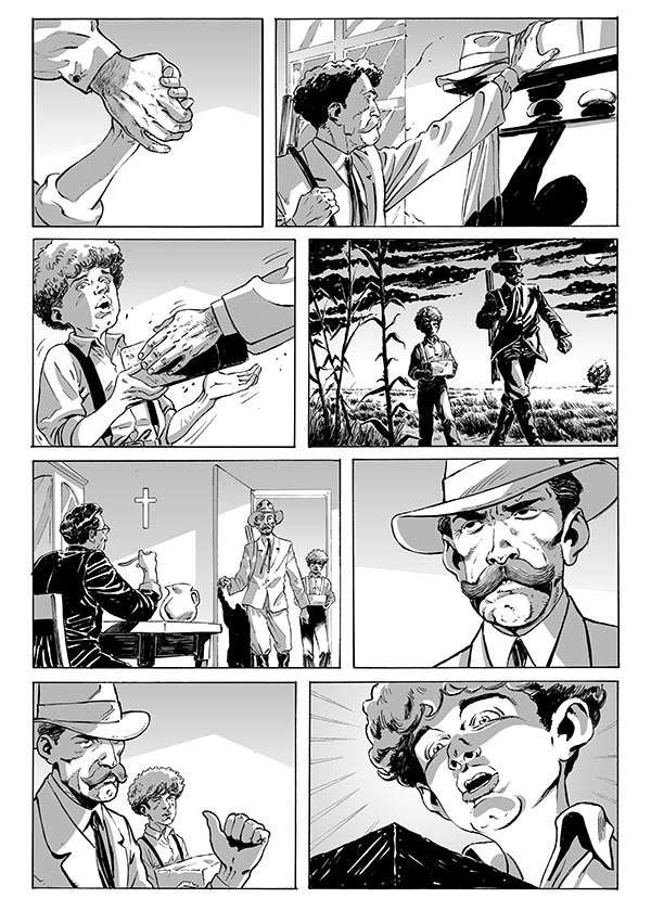 Don Camillo Volume 9 - tavola tratta dal racconto Mondo Piccolo "Al "Boscaiolo""<br>disegni di Marco "Will" Villa<br><i>(c) 2015 ReNoir</i>