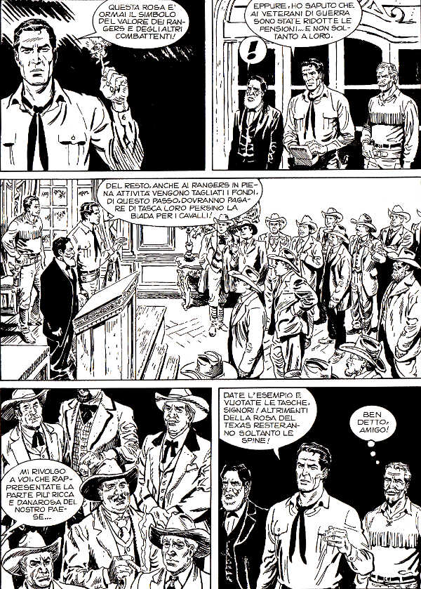 Il comizio in vista dell'arringa<br>Tex 654, pag.11 - Tavola di Leomacs<br><i>(c) 2015 Sergio Bonelli Editore</i>