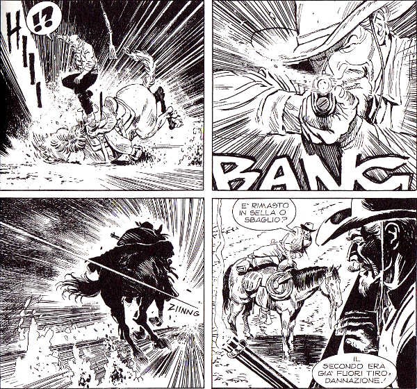 Linee dinamiche a profusione<br>Tex 654, pag.77 - Disegni di Leomacs<br><i>(c) 2015 Sergio Bonelli Editore</i>