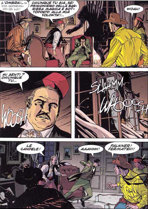 Il senatore Falkner va incontro al suo destino<br>Color Tex 8, pag.16 - Tavola di Giuseppe Franzella<br><i>(c) 2015 Sergio Bonelli Editore</i>