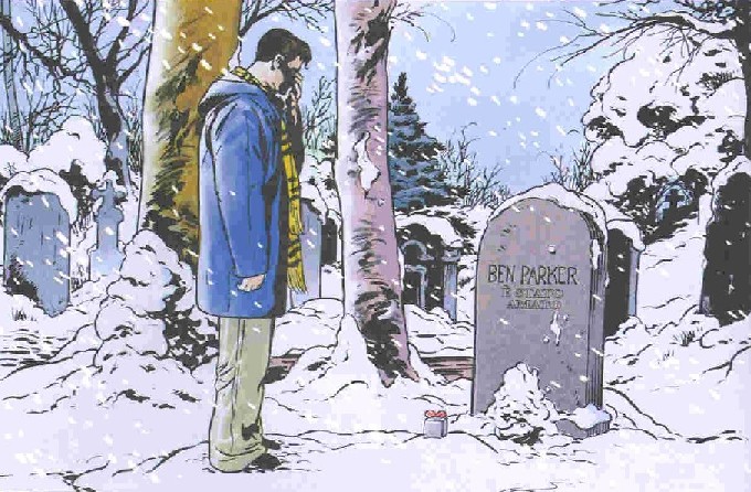 Peter e la lapide Peter e la lapide<br>Tavola 16 Vignetta 1<br><i>(c) 2005 Marvel Comics / Panini Comics</i>