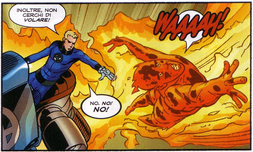 "Non cerchi di volare!"<br>Fantastic Four 524 Tavola 5 Vignetta 2<br><i>(c) 2005 Marvel Comics / Panini Comics</i>